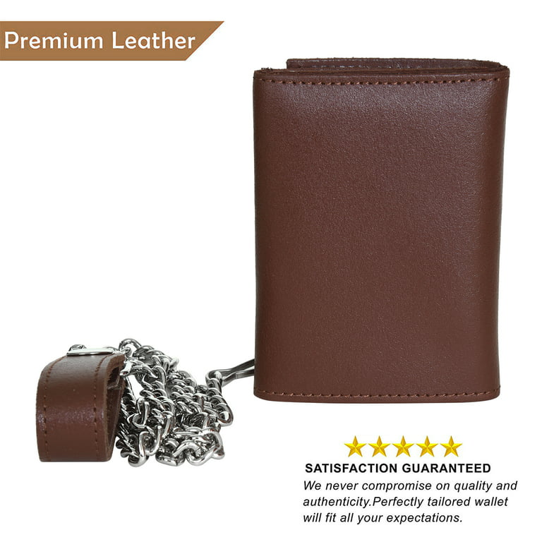 Leatherboss Genuine Leather Men Dollar Sign Trifold Wallet Chain