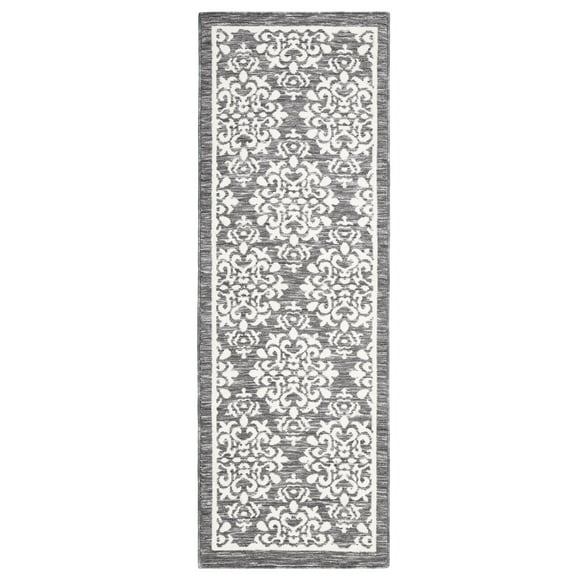 TOWN & COUNTRY EVERYDAY Walker Damask Medallion Everwash® Washable Multi-Use Decorative Rug with Non-Slip Backing, Grey, 24"x72"