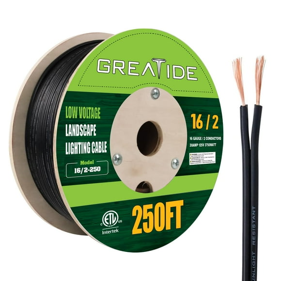 GREATIDE 16/2 Low Voltage Landscape Lighting Wire, Outdoor Direct Burial Cable, 16 Gauge 2 Conductor, 250 Feet