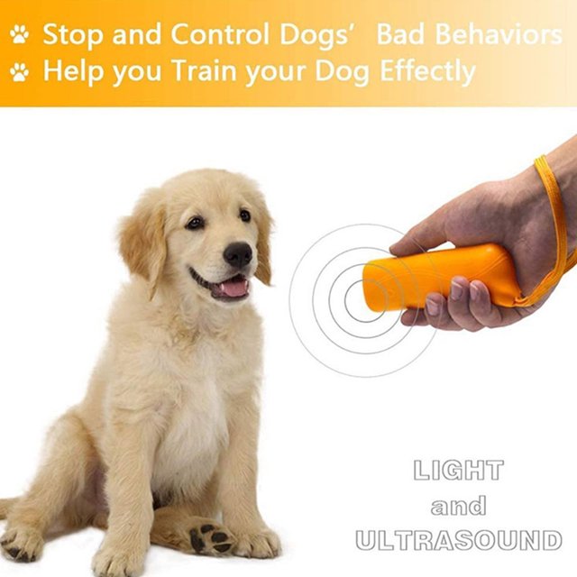 Sonic Animal Repeller Portable Battery Powered Colorful Ergonomic Button Control Training Pet Trainer Flashlight with Lanyard Yellow