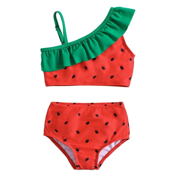 WIBACKER Watermelon Baby Girls Cropped 2-Piece Swimsuits Toddler 1-Shoulder Tankini with UPF50