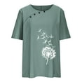thumbnail image 4 of Womens Tops Under $10 Women Print Short Sleeve Loose Button Round-Neck Shirt Solid Blouse Tops Green Xxl, 4 of 6
