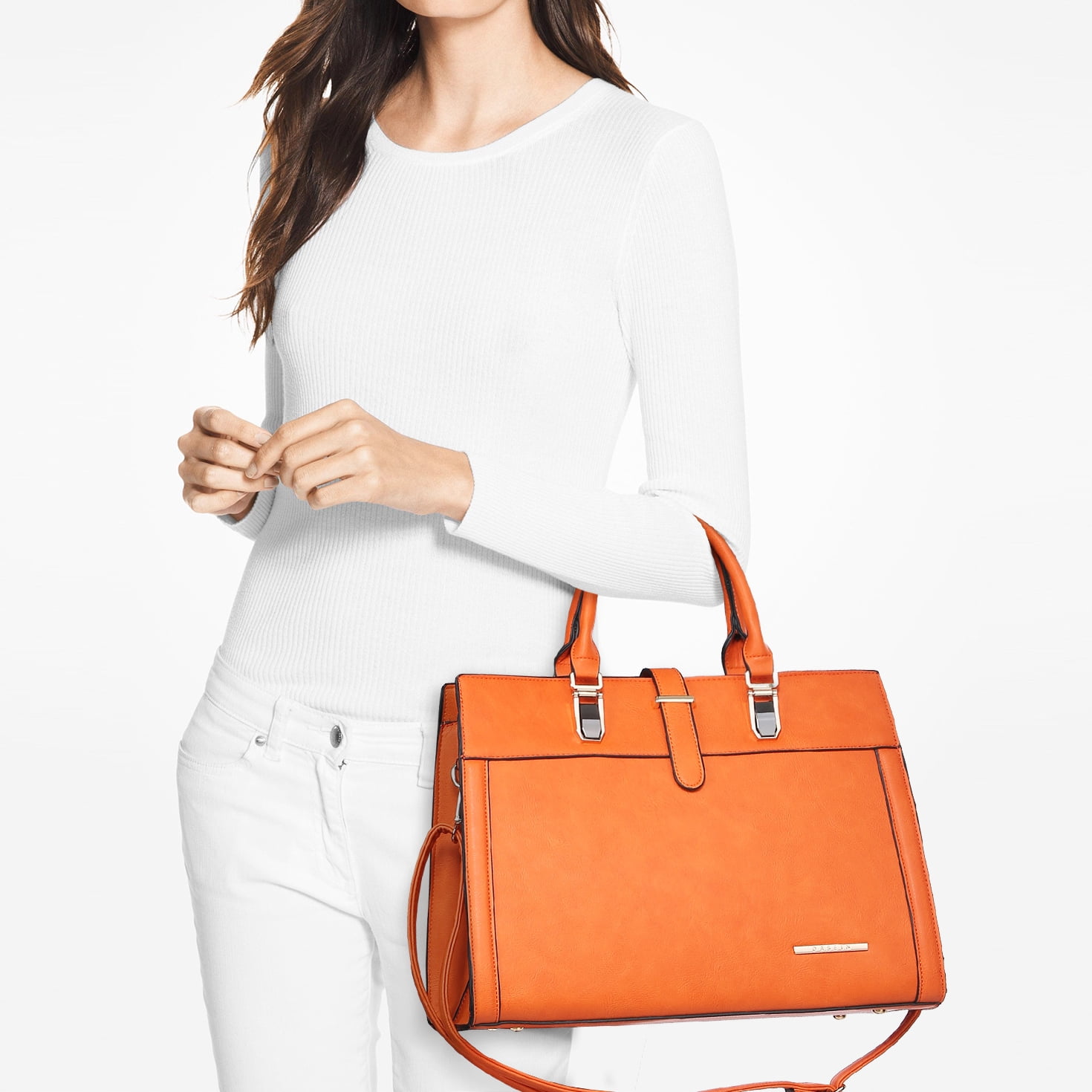 Women's Handbag Flap-Over Belt Shoulder Bag top Handle Tote Satchel Purse Work Bag W/Matching Wristlet