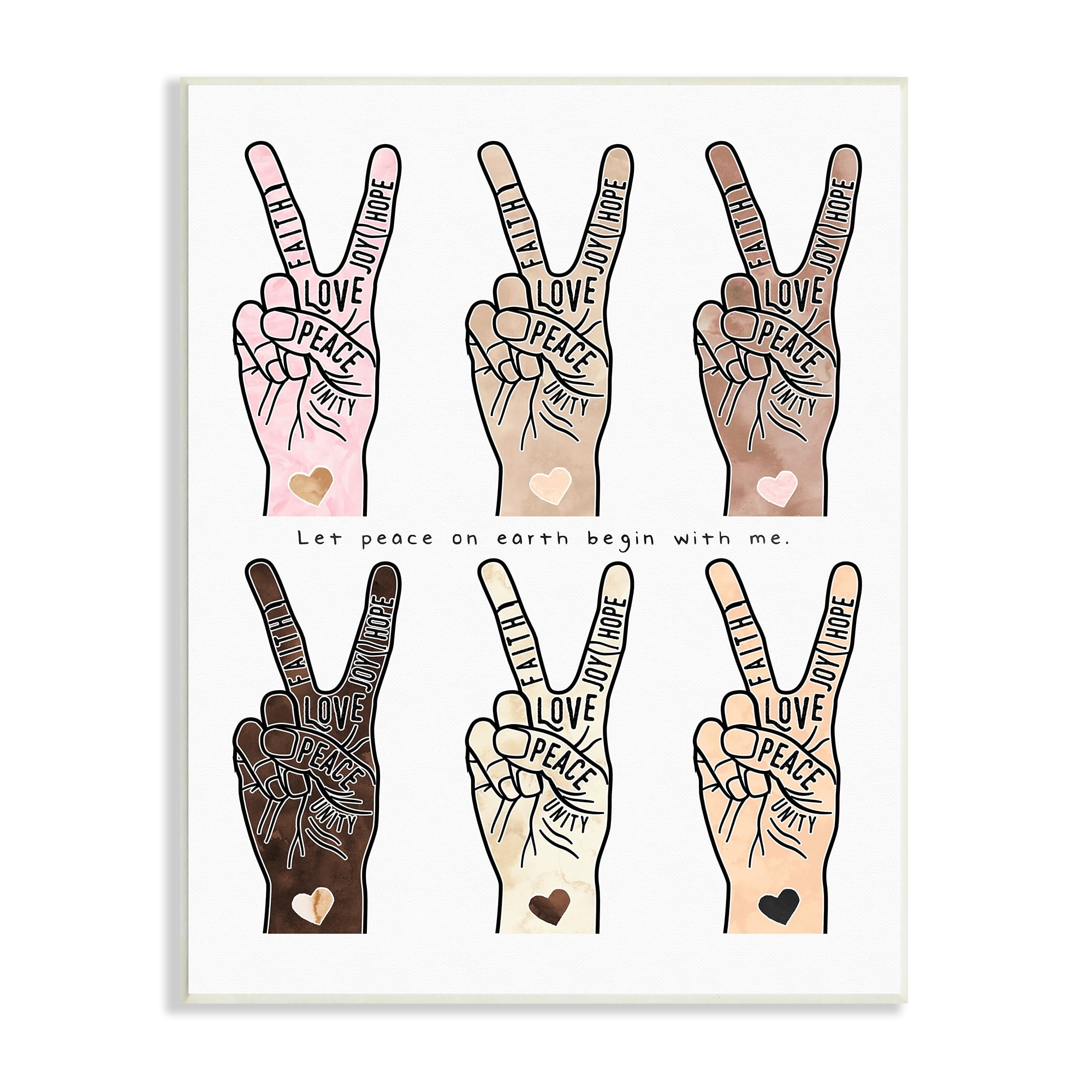 Stupell Industries Peace Begin With Me Phrase Diversity Hand Signs, 13 x 19,Design by Erica Billups