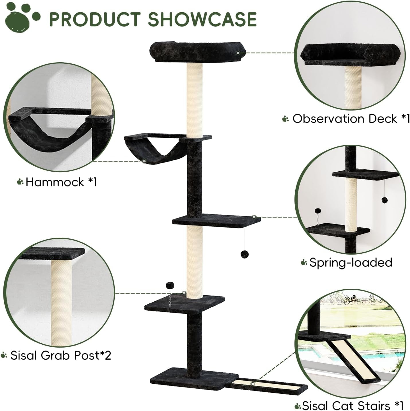 SONGMY Wall Mounted Cat Climber Set, Wall Furniture Set, DIY Wall/Window Shelves, Scratching Post, Comfortable Bed, Cat Shelves for Indoor - Blcak