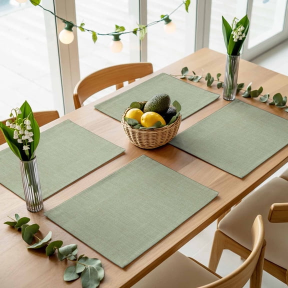 Vintage Sage Green Linen Style Placemats Set of 4,Wipeable Washable Table Mats for Dining Tables, Country Pastoral Solid Color Place Mats for Kitchen Event Party Tabletop Decor