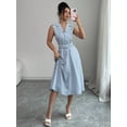 thumbnail image 4 of Women's Sleeveless Stripe Midi Dress with Collar and Belt - Summer Casual Dress, 4 of 10