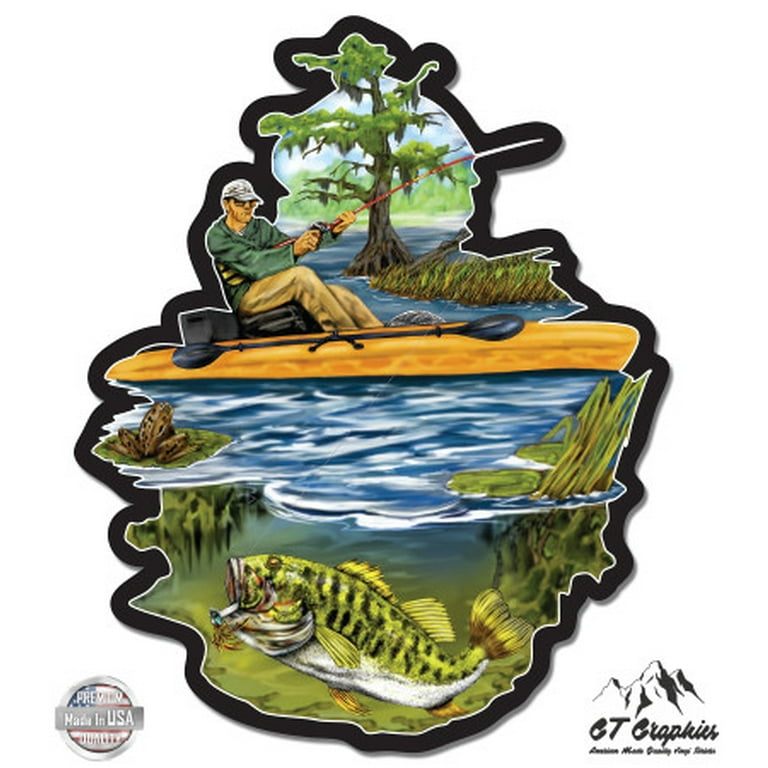 Kayak Fisherman Bass - 5 Vinyl Sticker - For Car Laptop I-Pad - Waterproof  Decal 