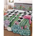 thumbnail image 3 of Quilts Twin Size Bedding Set, Cactus Tropical Watercolor Lightweight Quilted Comforter, Black Buffalo Plaid Summer Soft Reversible Bedspread Coverlet with Pillow Covers for All Season, 68" x 86", 3 of 7