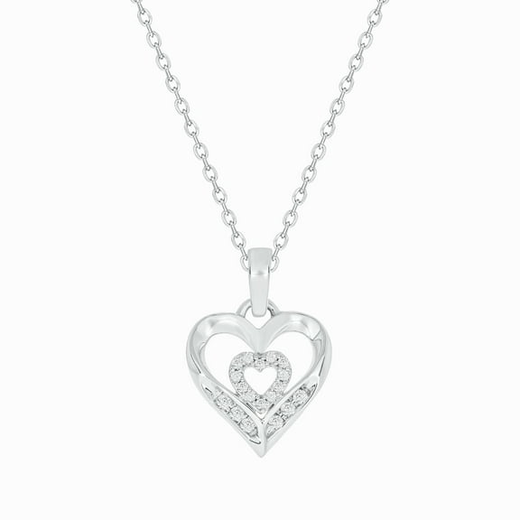 10K White Gold Diamond Double Heart Pendant Necklace for Women (1/10 ct), 18?
