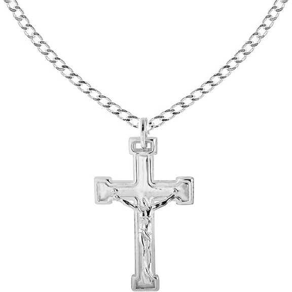 Ritastephens Large Cross Crucifix Men Necklace Sterling Silver 925 Curb Chain 20inches Long