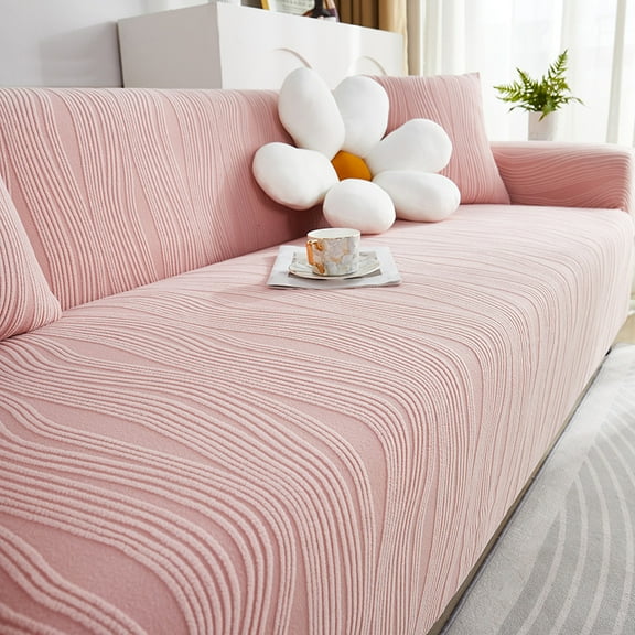 suxuMhao Stretch Sofa Cover, Loveseat Size 2 Seater Couch Cover - Polyester Couch Slipcover,Soft Couch Cover, Couch Covers for Sofa with Stripe Design, 1 Piece Pink Slipcover