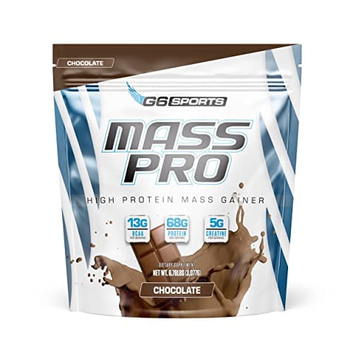 G6 Sports Nutrition Mass Pro Ganador de masa con alto contenido de proteínas (64 g de proteína, aguacate en polvo, aceite de coco en polvo, aceite MCT en polvo) - Bolsa de 7 lb - Chocolate