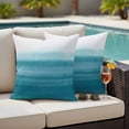 thumbnail image 4 of Turquoise White Ombre Outdoor Waterproof Pillow Covers, Modern Country Abstract Stripes Decorative Square Throw Pillowcase Sofa Cushion Sham for Patio/Couch/Chair, 26"x26" 2 Pack, 4 of 8