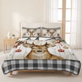 thumbnail image 3 of Quilts Twin Size Bedding Set, Christmas Elk Lightweight Quilted Comforter, Xmas Ball Botanical Black Checked Wooden Soft Reversible Bedspread Coverlet with Pillow Covers for All Season, 68" x 86", 3 of 9