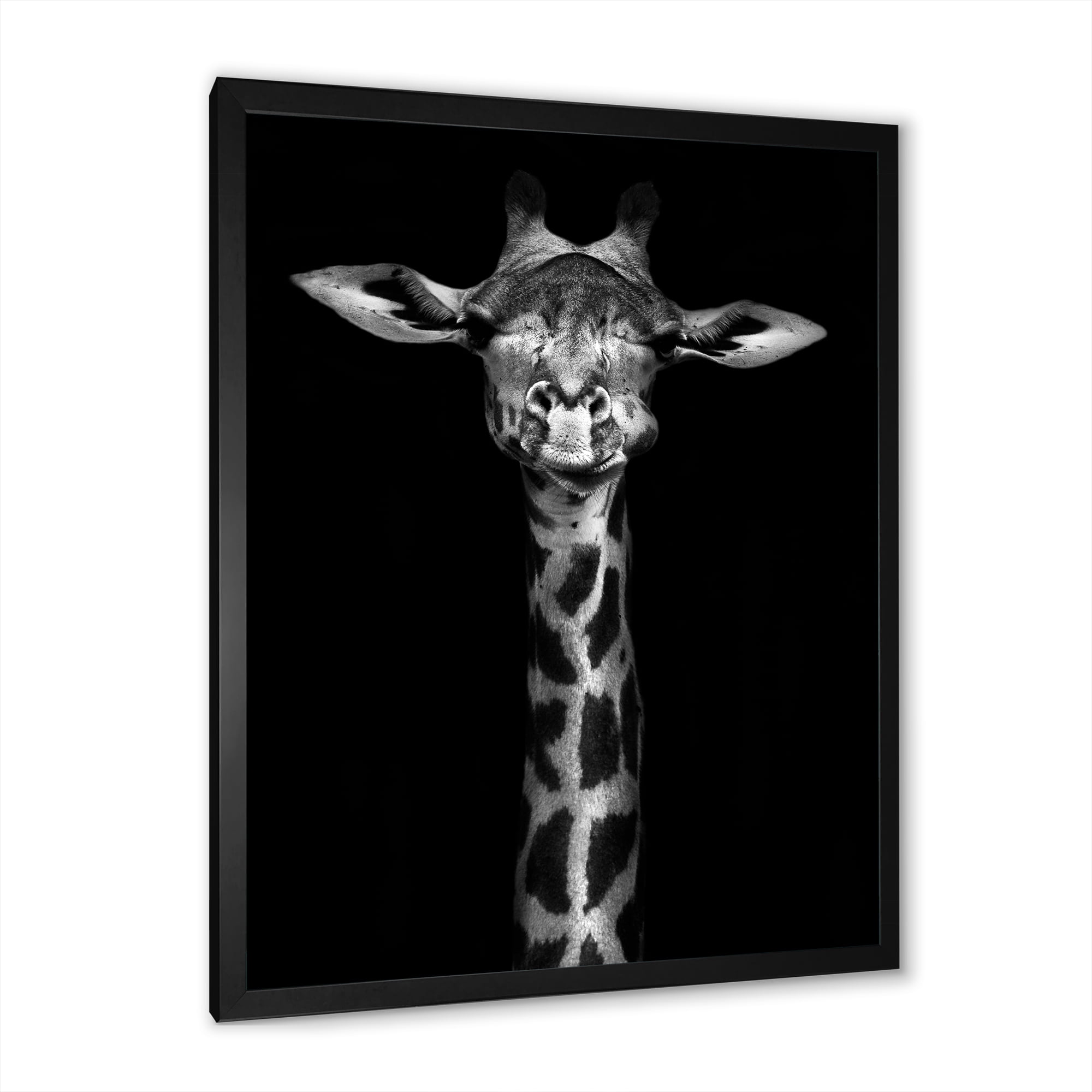 Designart 'Portrait Of A Giraffe In Monochrome' Farmhouse Framed Art Print