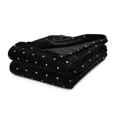 Superior Fleece Plush Fluffy Soft Blanket, Polka Dot Black, Throw
