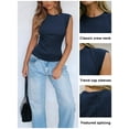 thumbnail image 3 of TEMOFON Tank Tops for Women Summer Crew Neck Ribbed Tank Tops Navyblue Fitted High Neck Basic Tops Casual Solid Color Shirts S, 3 of 8