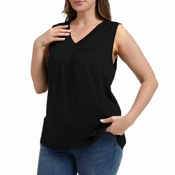 Valcatch Womens Plus Size Tops Summer Sleeveless V Neck Casual Loose Tunic Blouses Office Work Shirts