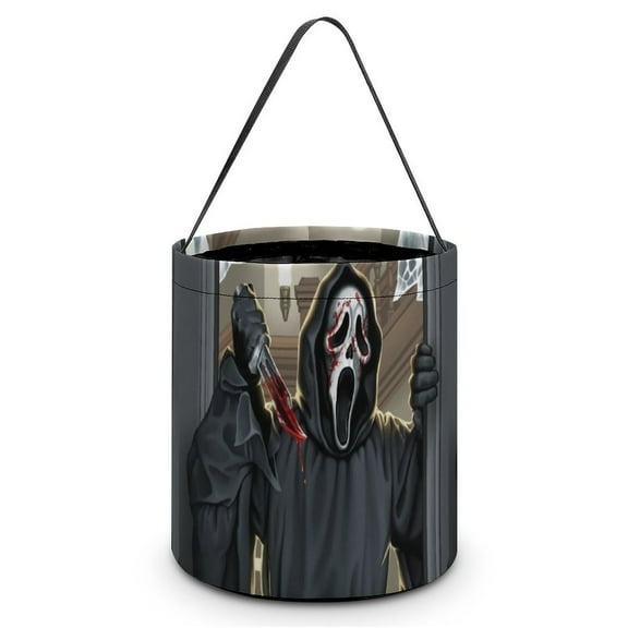 Ghostface Candy Tote Bags Halloween Trick or Treat Bucket Bag Portable Collapsible Reusable Goody Handbag