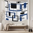 thumbnail image 5 of Blue Black Geometric Tapestry for Bedroom Wall Hanging Tapestry, Modern Minimalist Stripes Aesthetic Ceiling Backdrop Tapestries Poster Blanket Wall Decor for Teens Room Living Room Dorm 59" x 90", 5 of 8