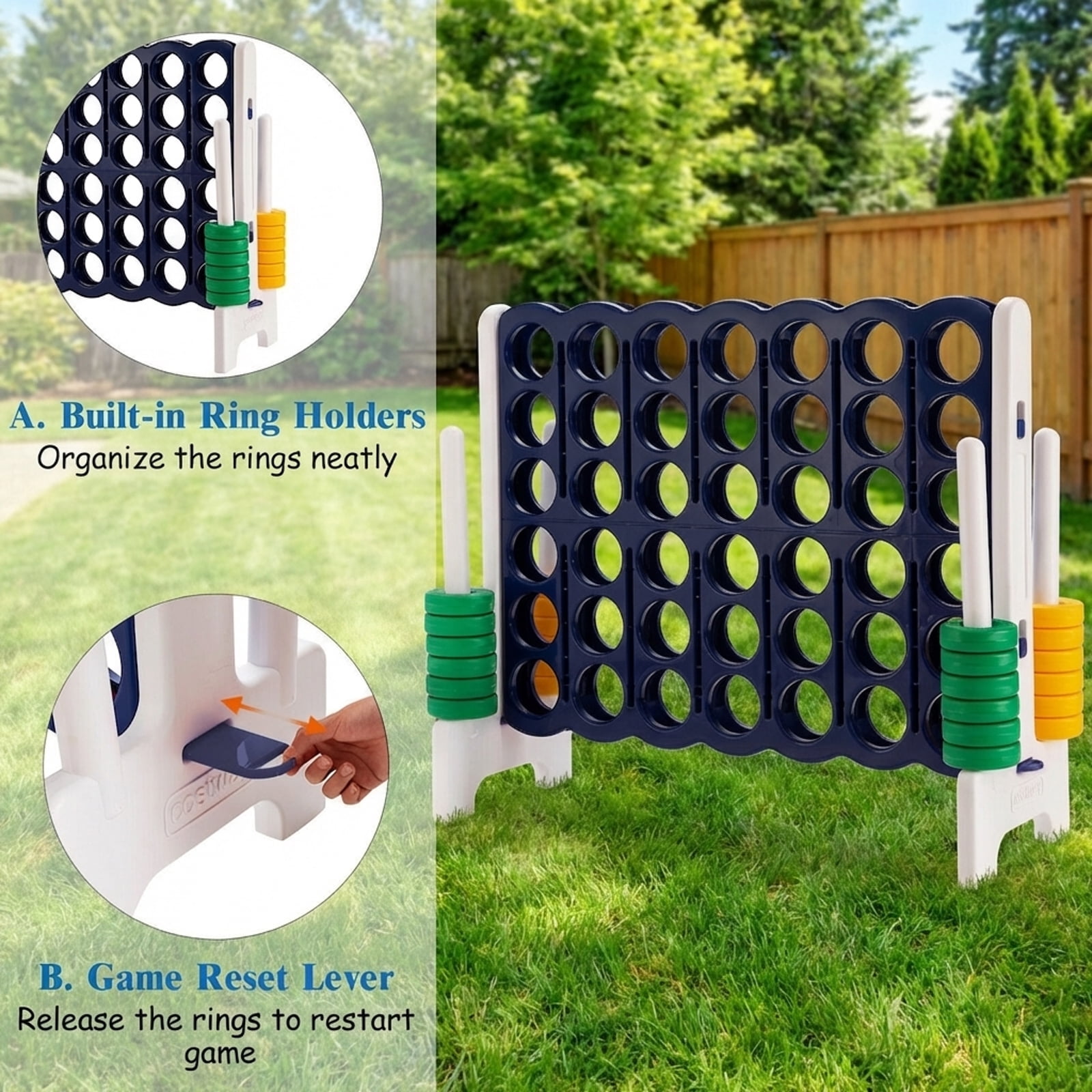 Redsmile 4-to-Score 4 in A Row Giant Game Set for Kids Adults Family Fun Multicolor - Outdoor Backyard Lawn Party Game for Kids Adults
