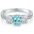 thumbnail image 3 of Gem Stone King 925 Sterling Silver 3-Stone Ring Oval Apatite Moissanite (1.94 Cttw), 3 of 6