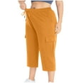 thumbnail image 4 of FRSASU Plus Size Capris for Women Solid Loose Drawstring Workout Sweat Pants with Pockets Yellow XL(XL), 4 of 9