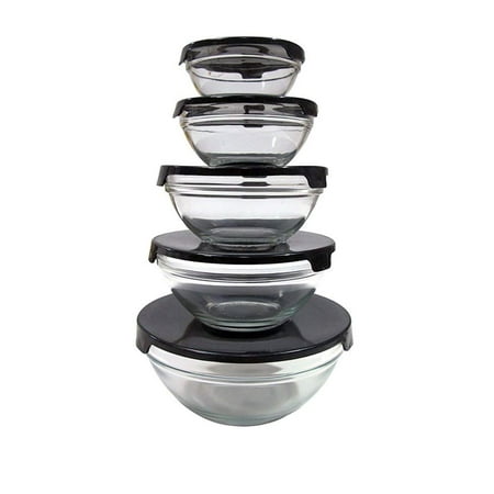 Kitchen Premium Stackable Glass Bowl Set (Black)