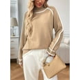 thumbnail image 6 of Sweaters for Women Trendy Cute Cozy Turtle-Neck Long Sleeve Colorblock Knitted Pullover Tops Khaki S, 6 of 10