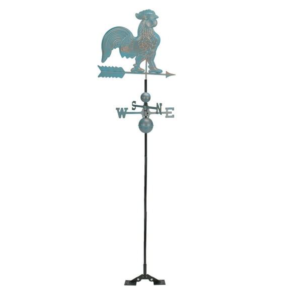 3' Polished Weathered Copper Patina Rooster Outdoor Weathervane