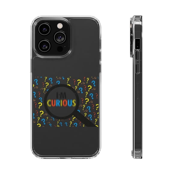 DistinctInk Clear Hybrid Case for Apple iPhone 15 Pro (6.1" Screen) - I'm Curious - Tempered Glass Back