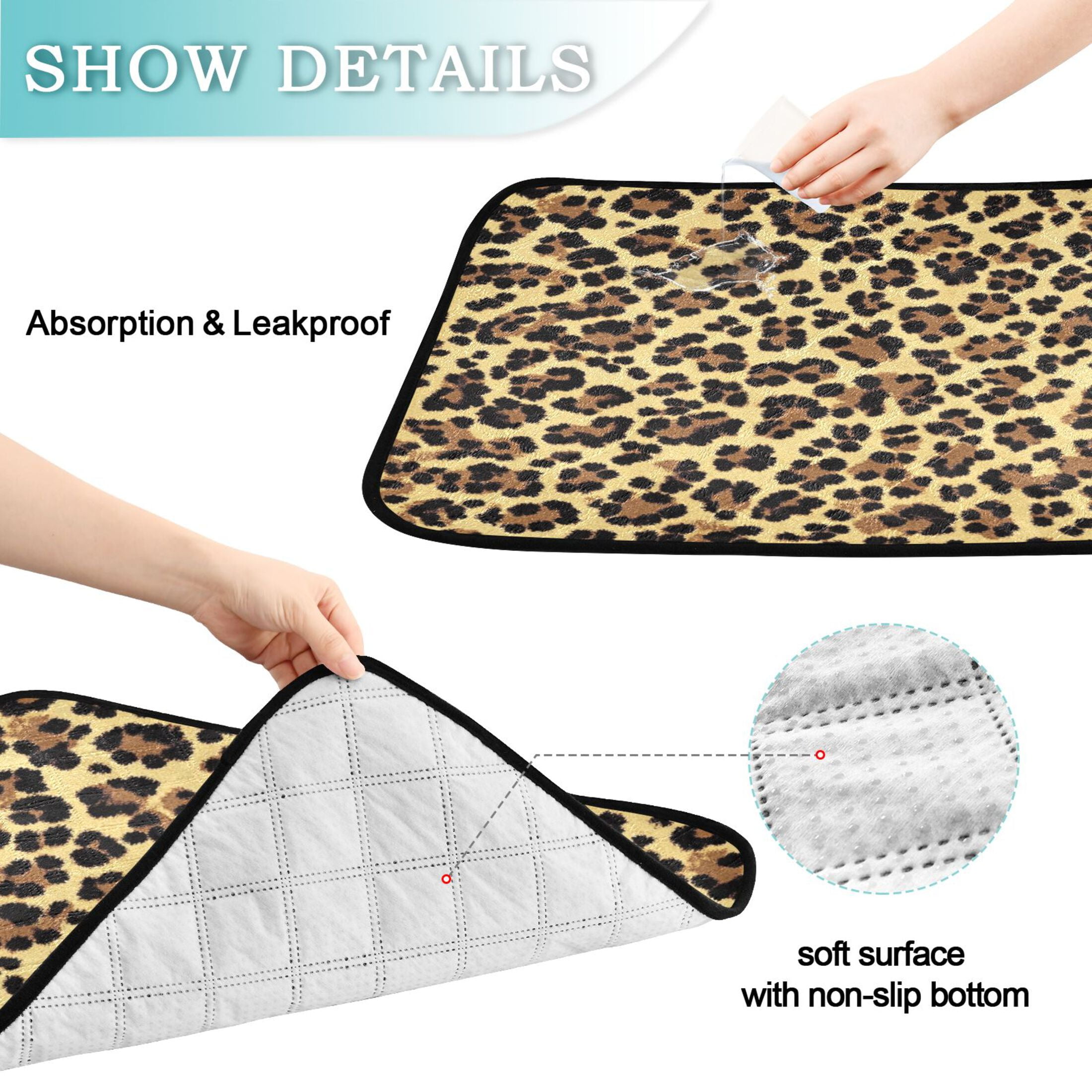 Qxltty Brown Leopard Cat litter Pads Pet Set of 3 Diaper Mats Center Anti-leakage Layer Absorbent Soft and Comfortable