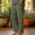 thumbnail image 2 of Women's Cotton Side Lace‑Up Split‑Hem Pants High‑Waist Elastic Waist Casual Long Trousers with Side Pockets Army Green XXXL(XXXL), 2 of 6
