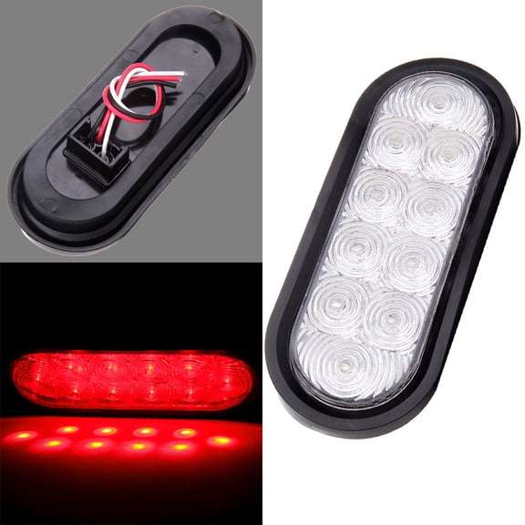 Scitoo 2x New Clear Lens Red LED Light Bulb 6" Led Oval Sealed Turn Signal Stop Tail Light Truck Trailer RV