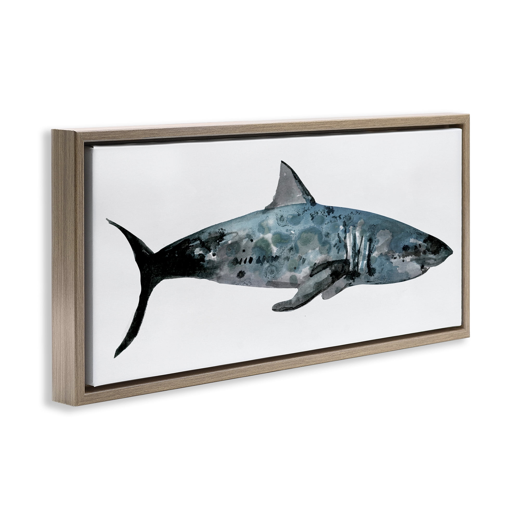Stupell Industries Watercolor Textured Shark Animals & Insects Painting Brown Floater Framed Canvas Art Print Wall Art, 25 x 11