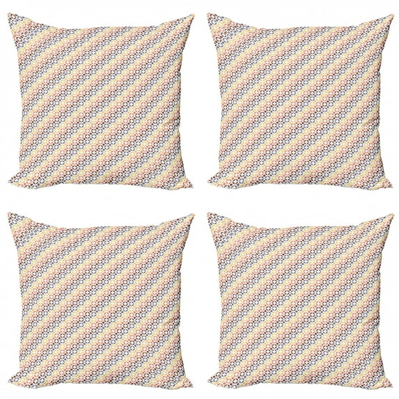 Abstract Throw Pillow Cushion Case Pack of 4, Diagonal Layout of Round Elements Stars Polka Dots, Modern Accent Double-Sided Print, 4 Sizes, Multicolor, by Ambesonne