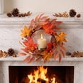 thumbnail image 6 of OutmaxHome Fall Artificial Candle Ring Wreath, Small Fake Autumn Leaves Berry Wreath, Thanksgiving Halloween Home Table Decor Candle Ring, 6 of 9