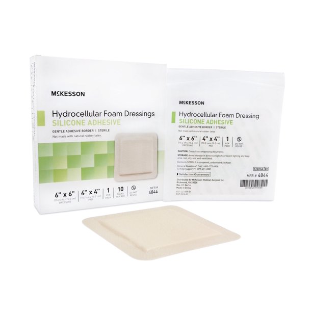 Silicone Foam Dressing, McKesson, 6 X 6 Inch Square Silicone Adhesive