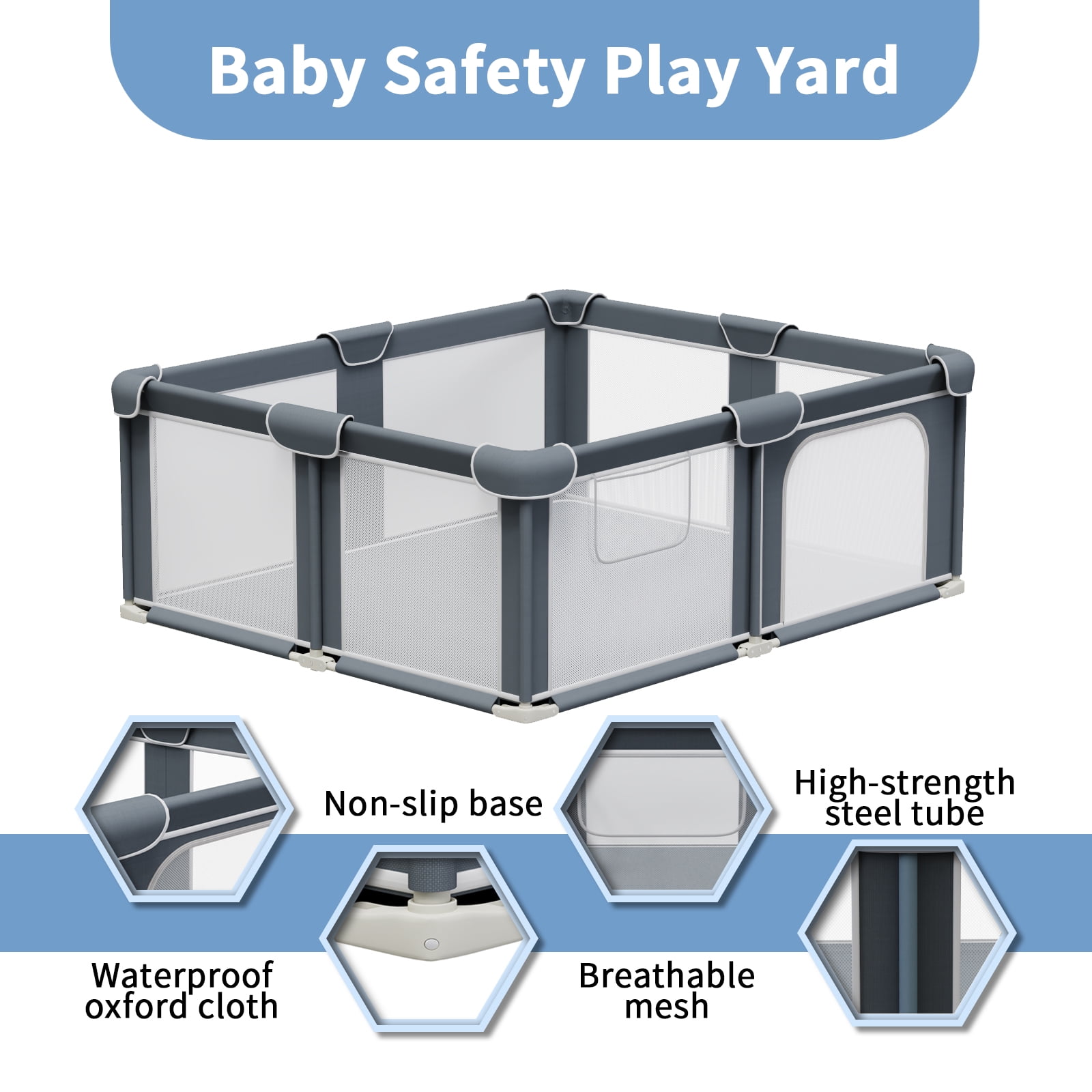 G TALECO GEAR Baby Playpen with Mat, Large Play Yard for Babies and Toddlers, Portable Baby Activity Center for Indoor & Outdoor, Gray (50‘’×50‘’)