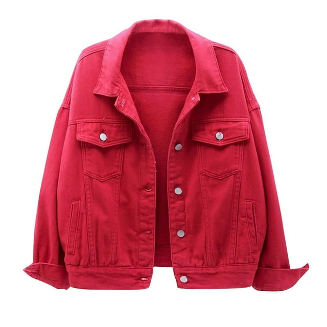Liquidation d'Économies 2024! Funicet Veste en Denim Décontractée pour Femmes, Couleur Unie, Basique, à Manches Longues, Manteau Veste en Jean Violet P