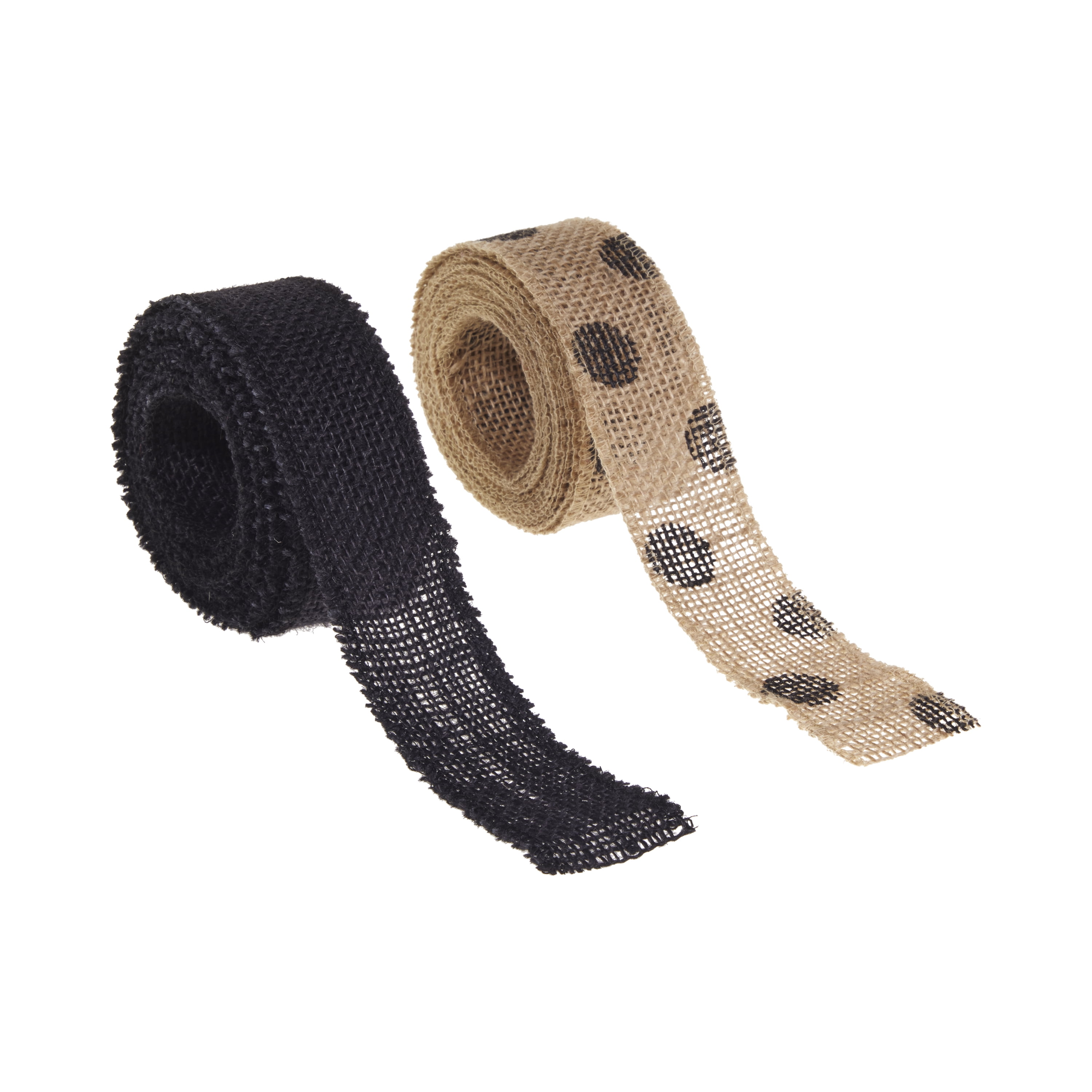 (2 pack) Love, Laugh, Craft Burlap Ribbon Set, 1.5"W x 3-Yds, Natural/Black Dots
