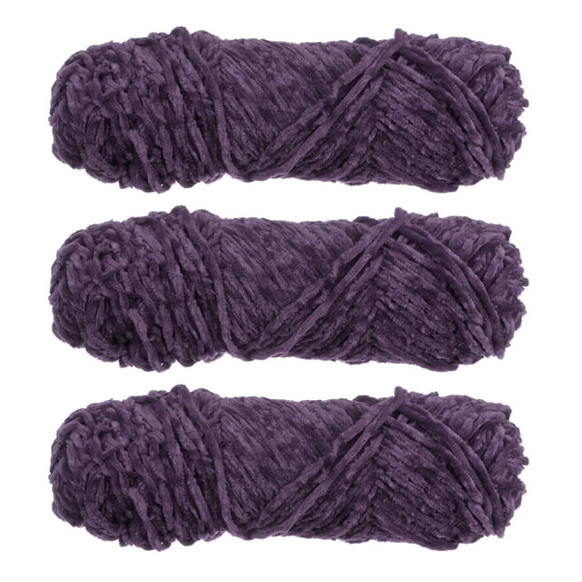 Unique Bargains Fil Chenille Polyester Violet Foncé, 3 Écheveaux