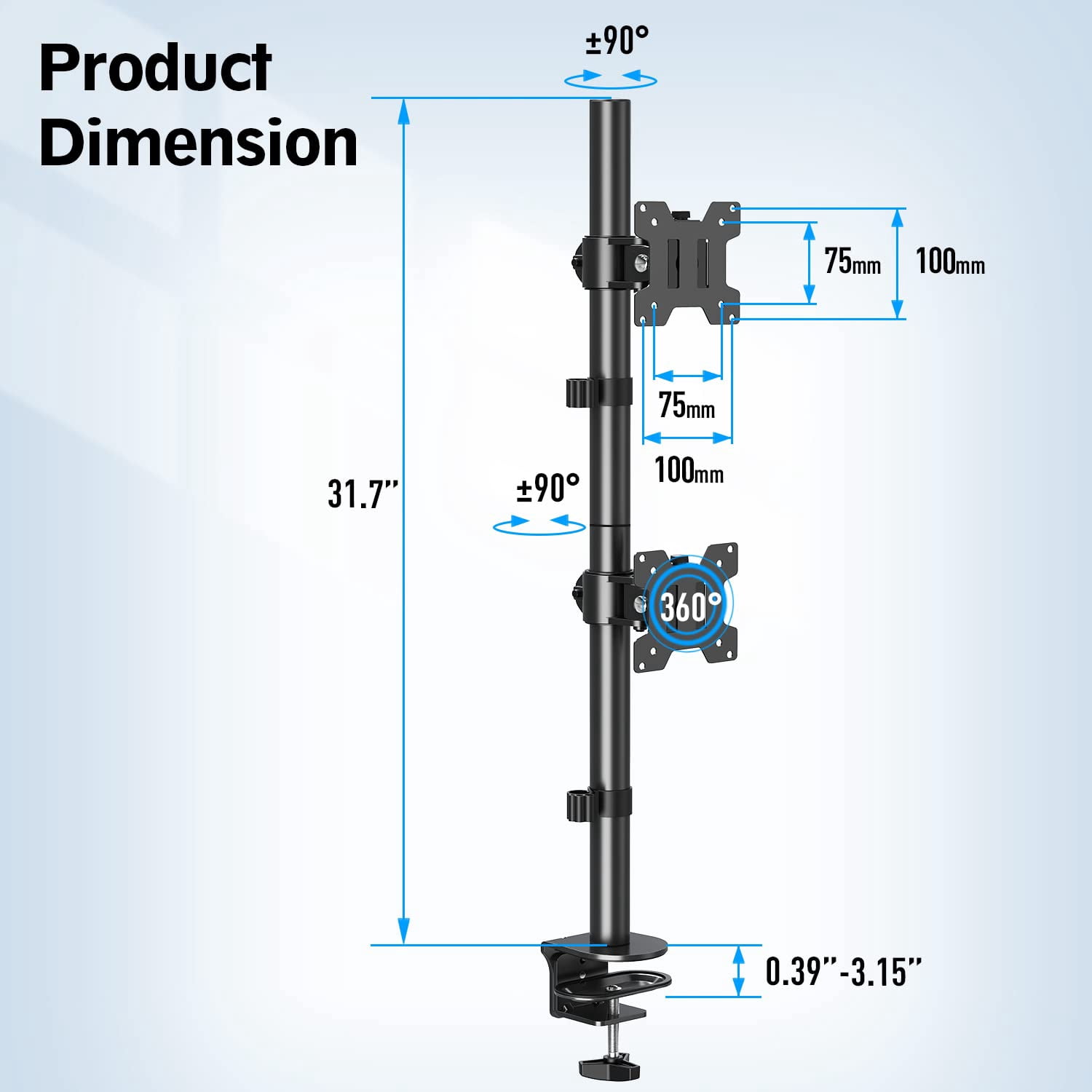 HOMOUNT Dual Monitor Stand, Vertical Monitor Desk Mount for 2 Max 32 inch Stack Screen Monitors, Height Adjustable, Swivel, Tilt, up to 17.6lbs