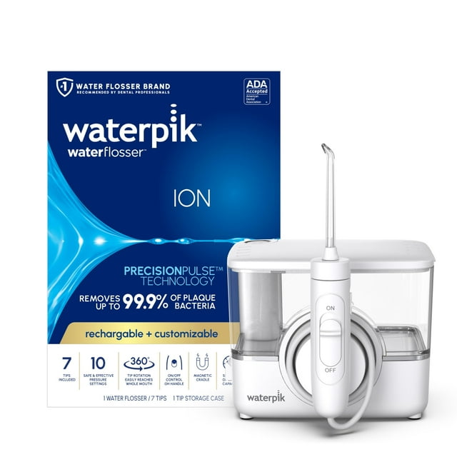 Waterpik ION Professional Water Flosser, Rechargeable and Portable for Teeth, Gums, Braces, 10 Settings, 7 Flossing Tips For Multiple Users And Needs, ADA Accepted, WF-1