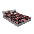 thumbnail image 2 of Tropical Jungle Fitted Sheet & Pillow Sham Set, Night Garden of Tiger Lily Pattern Flowers and Petals, Decorative Printed 3 Piece Bedding Decor, King, Charcoal Grey and Vermilion, by Ambesonne, 2 of 2