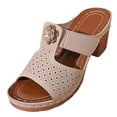 thumbnail image 3 of Women's Open Toe Block Heel Slide Sandals, Casual Wide Width Breathable Mules for Summer Spring, Comfortable Faux Leather Dress Shoes with Floral Detail, Non-Slip Sole for All-Day Support, 3 of 10