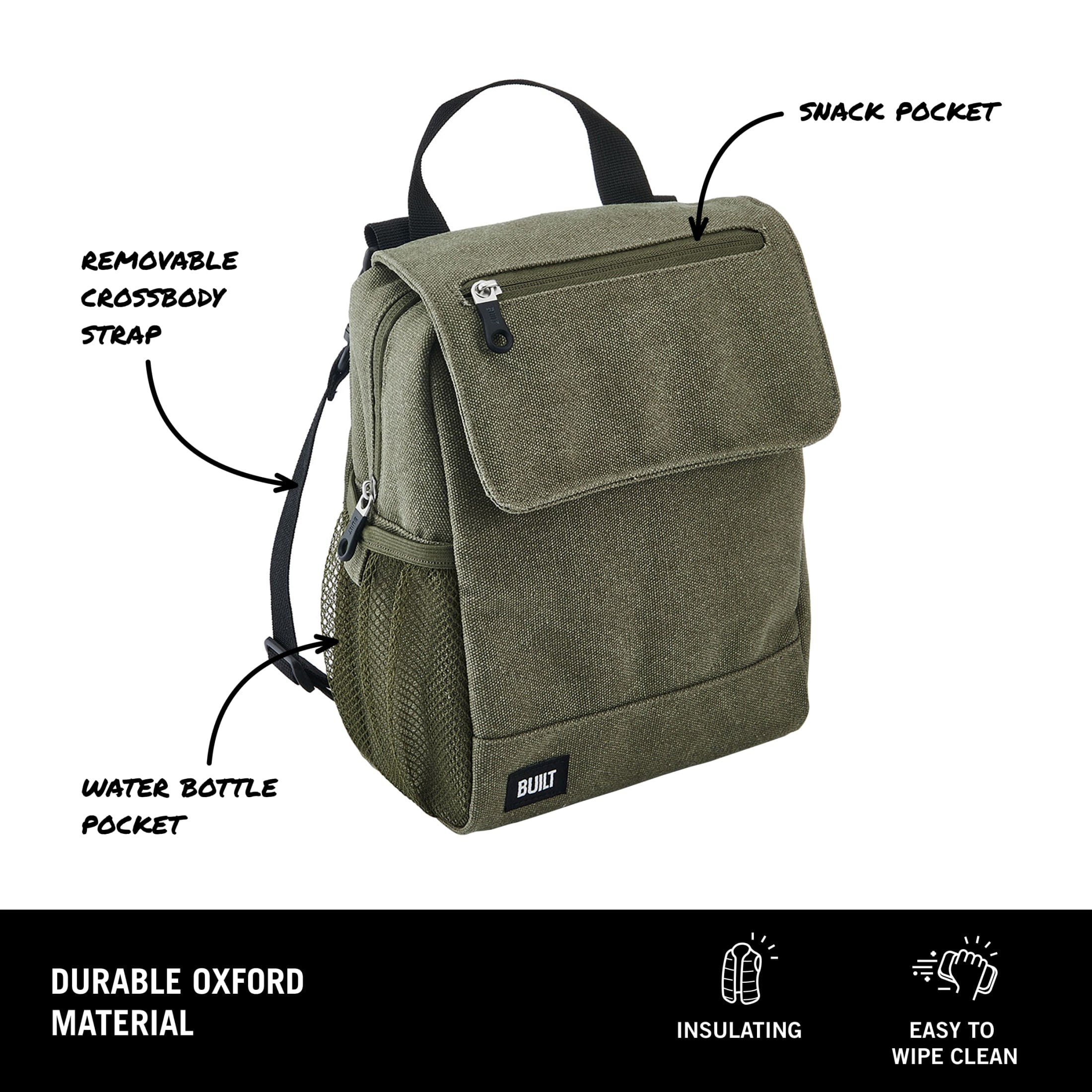 (2 pack) BUILT Oxford Adult Lunch Sack Sage Green