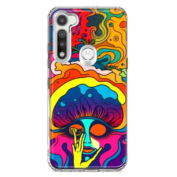 MUNDAZE Motorola Moto G Fast Shockproof Clear Hybrid Protective Phone Case Neon Rainbow Psychedelic Trippy Hippie Big Brain