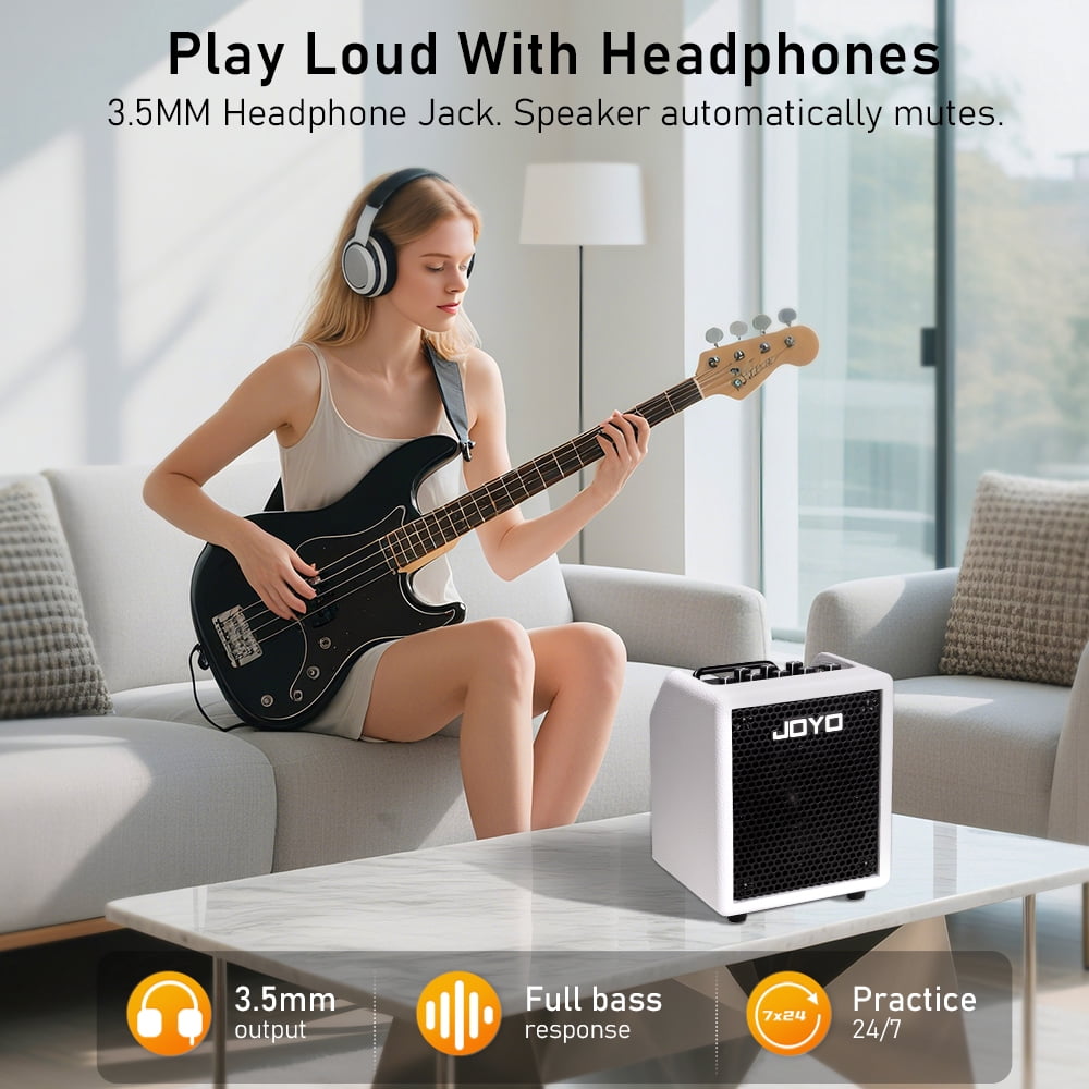 JOYO 30W Bass Combo Amplifier Portable Amp 4" Speaker with 3-Band EQ & Compressor | Bluetooth 5.1 + OTG Direct Recording | Headphone Practice for Bassist Solo Livestream Gigs (Vibe Cube BA-30, White)